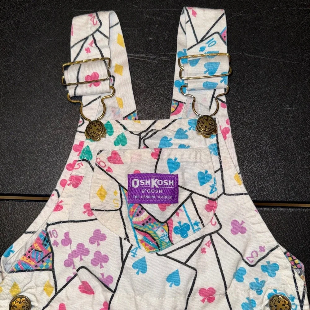 Vintage OshKosh B'Gosh Vestbak Playing Cards Print Overalls USA 2T Rare 90s